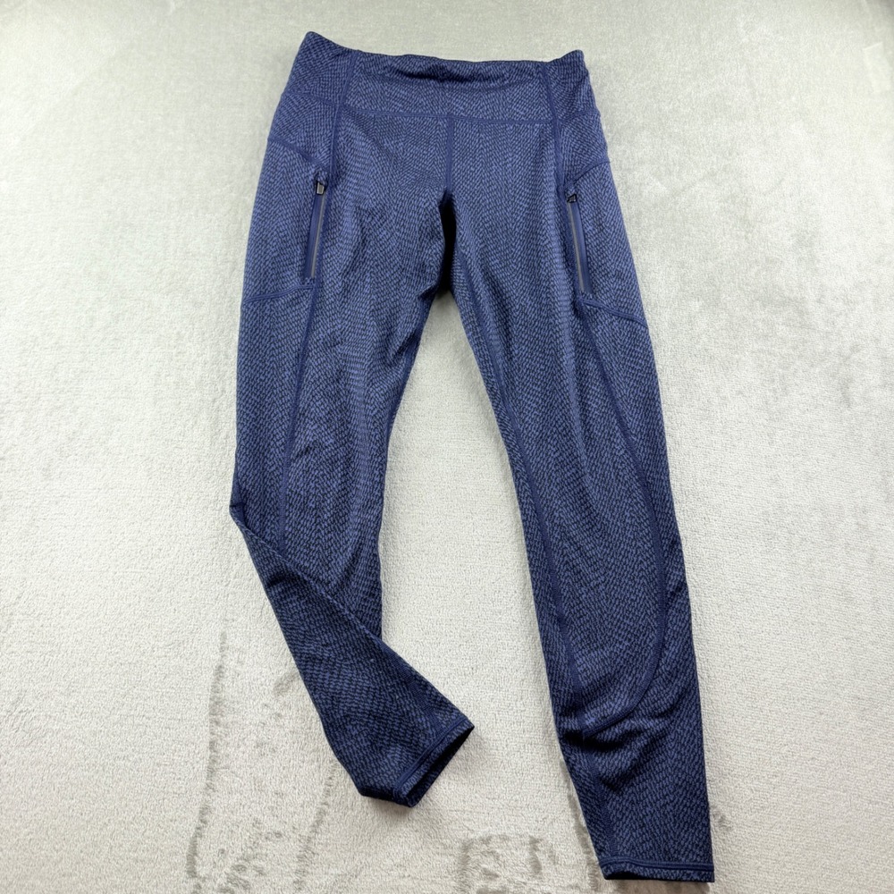 Athleta Rainier Textured Women's Small Leggings Navy Blue Black Zip Pockets